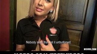 Gorgeous blonde bartender is talked into having sex at work porn video